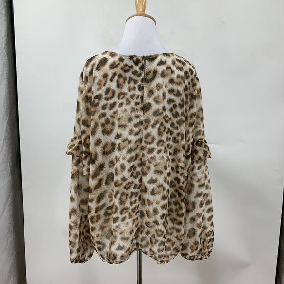 Wrangler Retro Blouse Womens XL Extra Large Cheetah Sheer Ruffle Tiered Sleeve - Picture 7 of 15